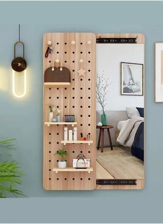 قطعة واحدة من مرايا Pegboard الخشبية متعددة الوظائف ذات التصميم الحديث للجدران، مراياطويلة للجدران، لوحات تخزين منظم للشبكة مع أرفف لغرفة النوم وغرفة المعيشة 80 × 120 سم (مجمعة بالكامل)-1