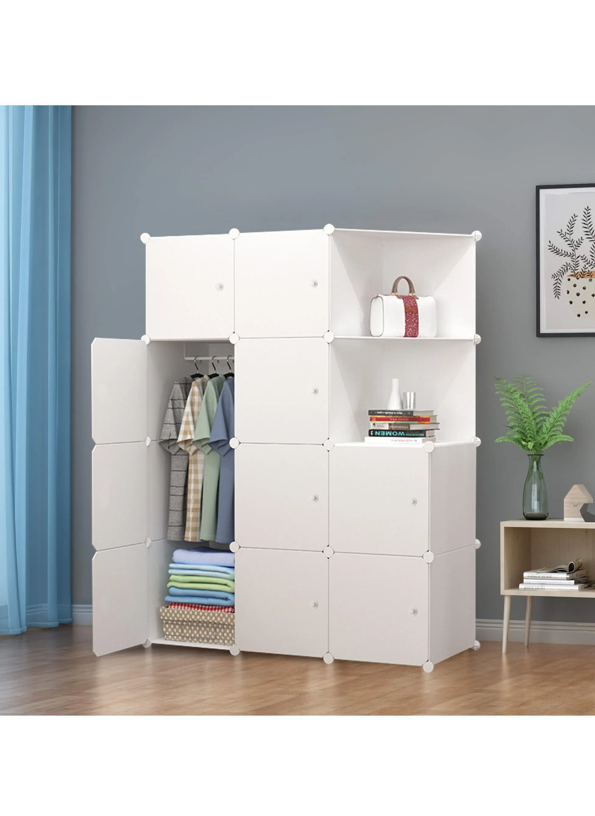 10-Cube Storage Cabinet Closet Portable Space-Saving Wardrobe Combination Armoire With Shelf for Clothes Books Toys Towels-1