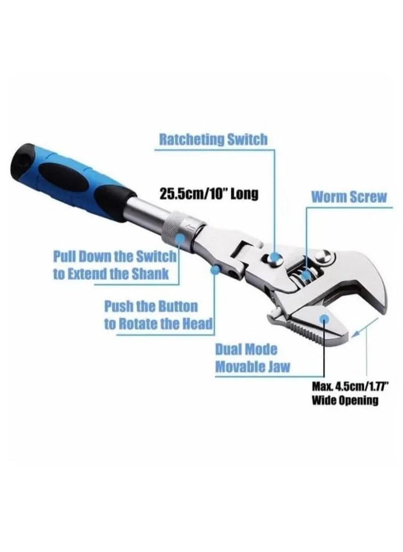 مفتاح ربط 10 بوصة قابل للتعديل ، مفتاح عزم الدوران 5 في 1 مفتاح بسقاطة 180 درجة أداة يدوية قابلة للطي لأدوات السباكة لإصلاح السيارات وصيانتها بالمنزل-2