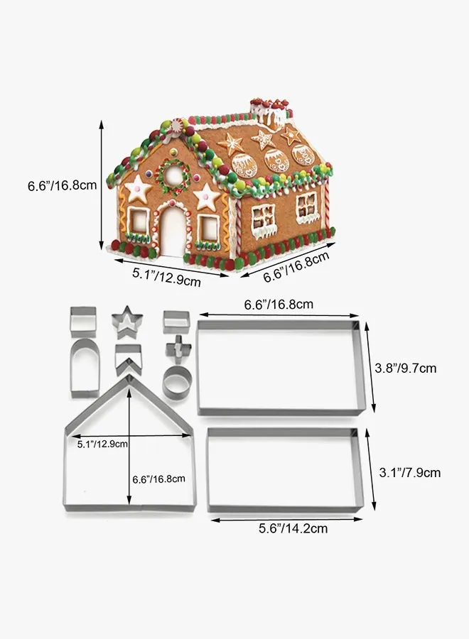 طقم قطاعات كوكيز ثلاثية الأبعاد على شكل جينجربريد هاوس مكون من 10 قطع فضي-2