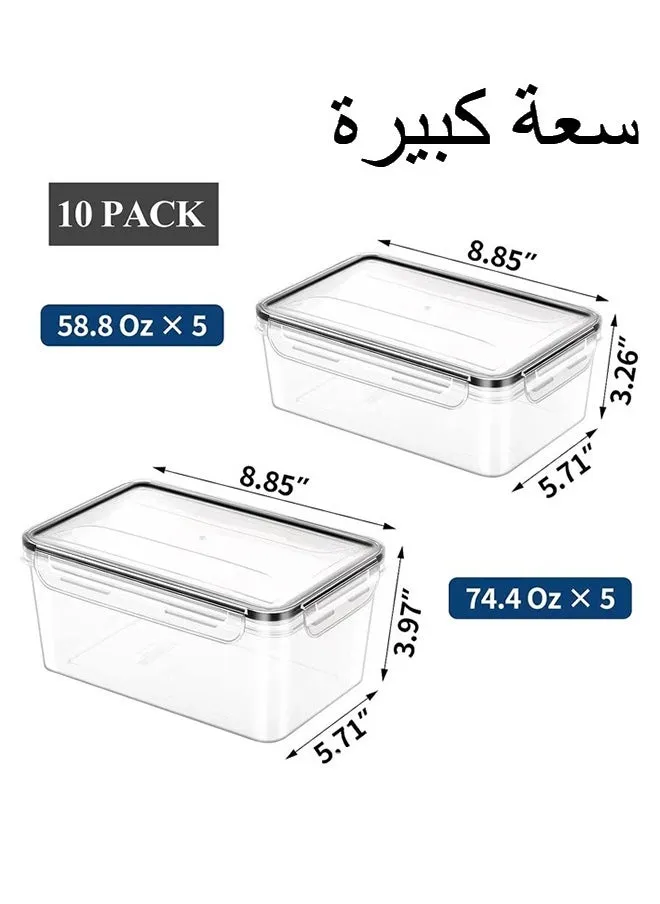 مجموعة من 10 قطع من حاويات الطعام الكبيرة جدًا بأغطية سوداء (74.4 أونصة*5 و58.8 أونصة*5)، آمنة للاستخدام في الميكروويف والفريزر-2