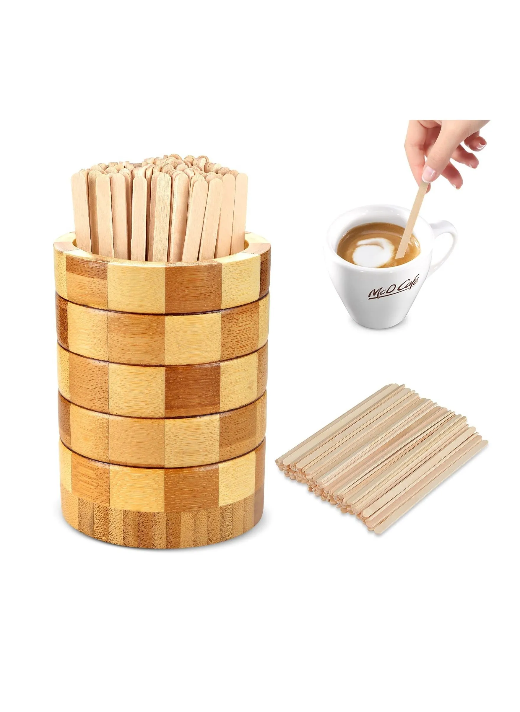 101 Pcs Coffee Stirrers Holder Set, 1 Pcs Stirrers Holder, 100 Pcs Disposable Coffee Stir Sticks, for Coffee/Milk/Cocktail/Tea/Drinks Stirrer, Straw Holder, Coffee Bar, Home, Kitchen Supplies-1