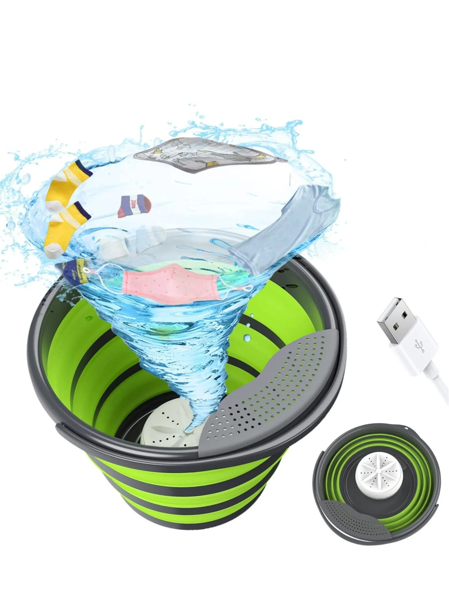 10L Portable Washing Machine Mini Washing Machine Foldable Laundry Tub, Ultrasonic Turbine Bucket by USB Powered, Baby Clothes Washer for Home Travel Apartments Dorms Socks Underwear-1