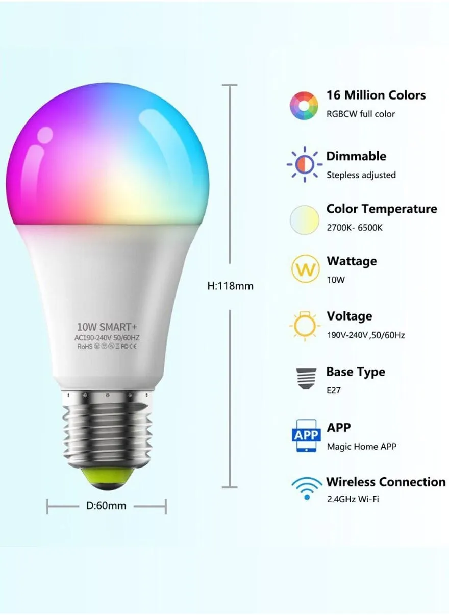 لمبة Wi-Fi Bluetooth ذكية بقدرة 10 وات تعمل مع Alexa Google Assistant وIFTTT مع 16 مليون لون ضوء خافت و8 أوضاع مختلفة لتوفير الطاقة وأكثر من ذلك بكثير، أداة ذكية يجب أن تمتلكها-2