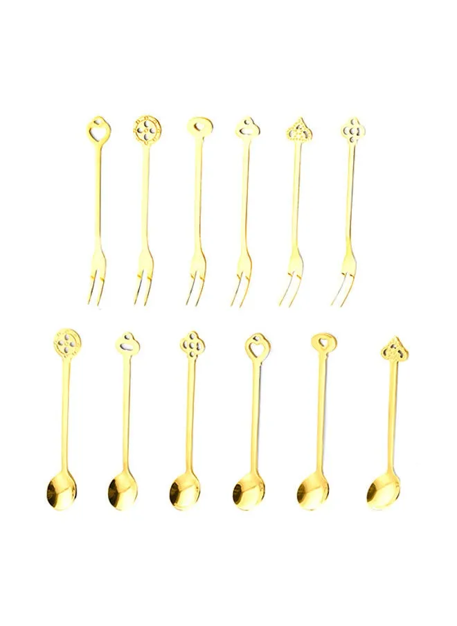 12-Piece Fruit Forks Spoons Cutlery Set Gold-1