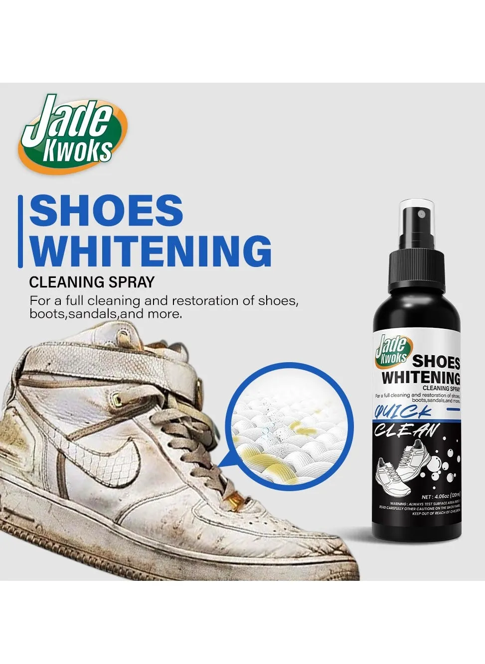 120 ml Shoe Cleaner，Foam Shoe Cleaner for Non-washing Decontamination and Whitening of Sports Shoe， Sneakers ，White Shoes ，Microfiber Shoe and Cloth Shoes Cleaning，Waterless Foam Cleaner Quick Clean-1