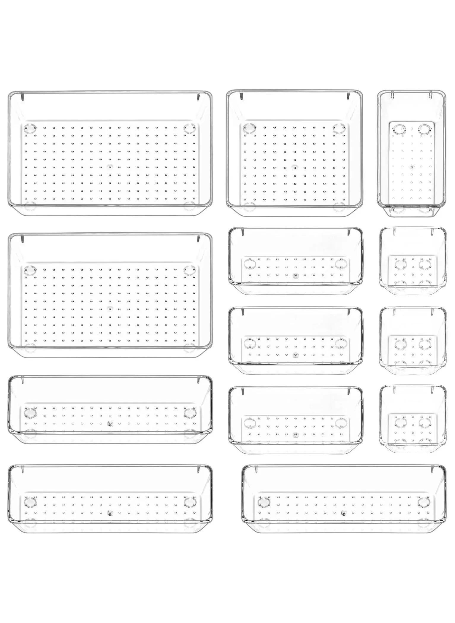 13 قطعة مكتب درج منظم صينية مجموعة شفافة من البلاستيك تخزين مربع حمام درج درج فاصل خزانة صينية منظم-1