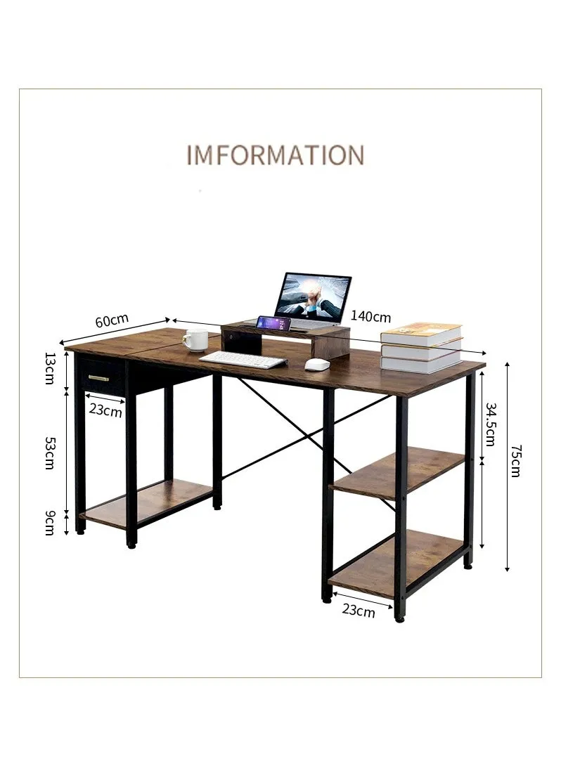 140 سم مكتب ، مكتب المنزل الدراسة ، اليسار أو اليمين مع 2 رفوف التخزين ، الصناعية نمط بسيط من الخشب مكتب الإطار المعدني ، مناسبة لأجهزة الكمبيوتر المحمول-2