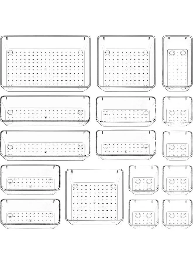 مجموعة مكونة من 16 قطعة من منظمات أدراج المكتب وصناديق التخزين البلاستيكية الشفافة وصناديق أدراج الحمام وصناديق الزينة ومنظمات غرف النوم وخزانة الملابس وأدوات المطبخ وأدوات المكتب-1