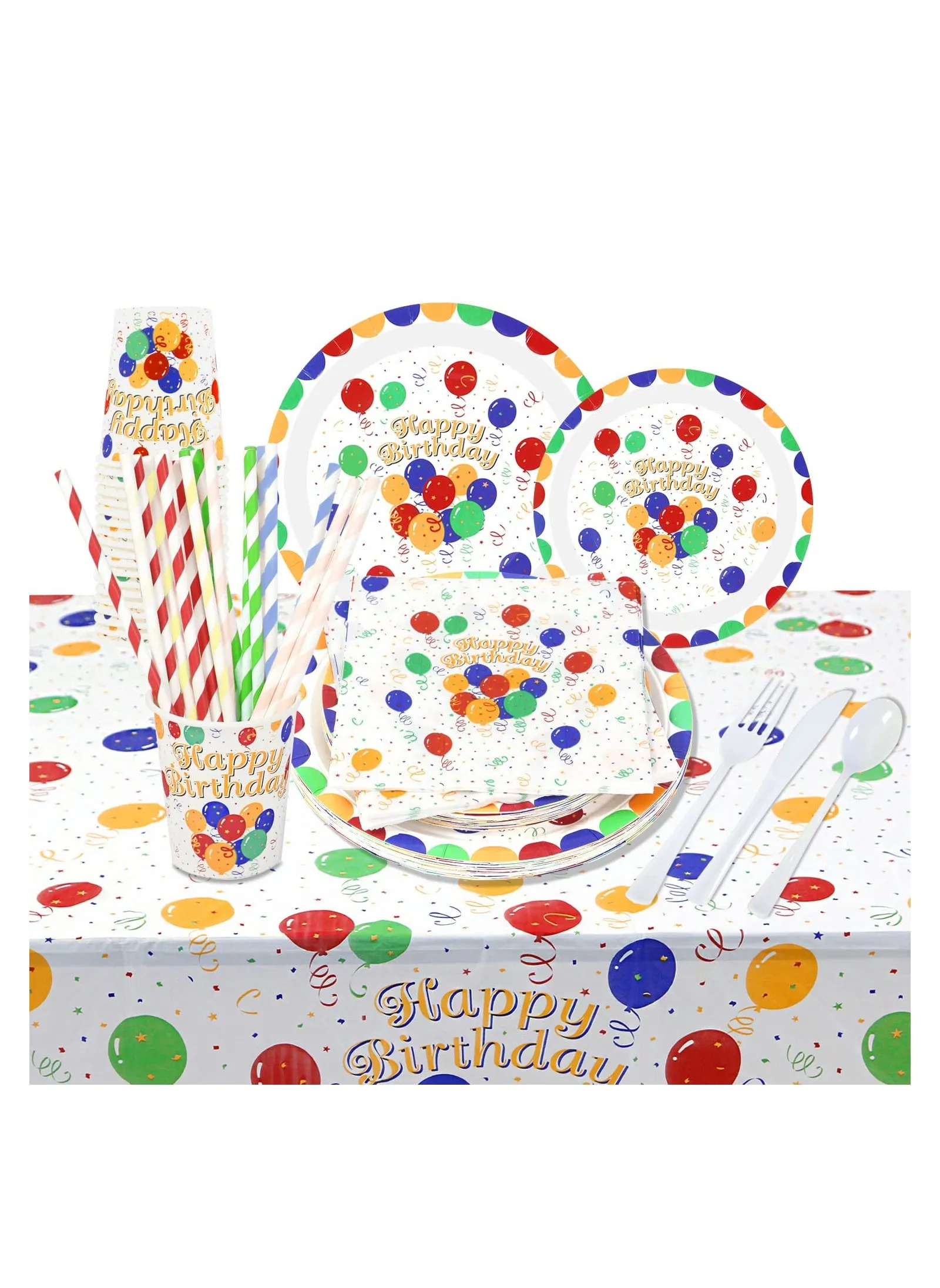 162 Piece Happy Birthday Disposable Party Favors With Birthday Plates Cups Napkins Tablecloth Straws Birthday Party Supplies For Kids Birthday Party Decoration 20 Guests (Happy Birthday)-1