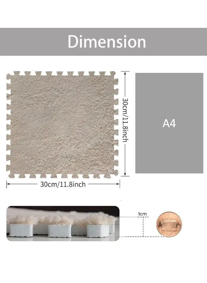 بساط أرضي من الإسفنج المحشو مكون من 16 قطعة مع سجادة مربعة سميكة متشابكة مع حدود، سجادات منطقة التسلق 12 × 12 بوصة لغرفة لعب الأطفال الصغار، مضادة للانزلاق (كاكي، أبيض)-2