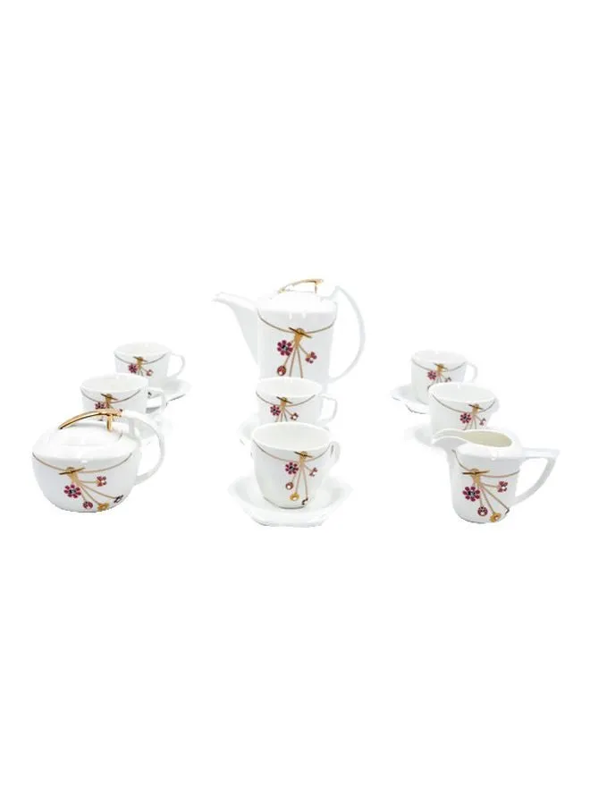 طقم شاي مكون من 17 قطعة الأبيض/الذهبي/وردي 6x Tea Cups (200 ml), 6x Tea Saucers (14 cm), 1x Teapot With Lid (1 Liter), 1x Sugar Bowl With Lid (18 cm) , 1x Milk Bowl (16 cm)-1