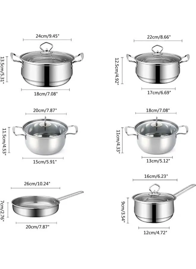 18 PCS الأواني الفولاذ المقاوم للصدأ ومجموعة أدوات طبخ المطبخ مجموعة مخزون البخار مع أغطية أدوات طبخ غير لاصقة مع أواني المطبخ وأدوات لطبخ المخيم المنزلي-2