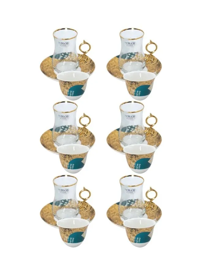 طقم أكواب شاي وقهوة مكون من 18 قطعة أخضر/ أصفر/ أبيض 6x Tea Cups (150 ml), 6x Coffee Cups (100 ml), 6x Saucers (14 cm)-1