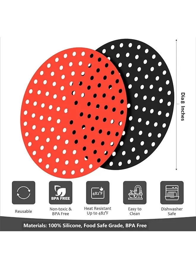 2 قطعة بطانات المقلاة الهوائية ، بطانات سيليكون قابلة لإعادة الاستخدام 8 بوصات ، ملحقات مقلاة هواء المطبخ (أسود ، أحمر)-2