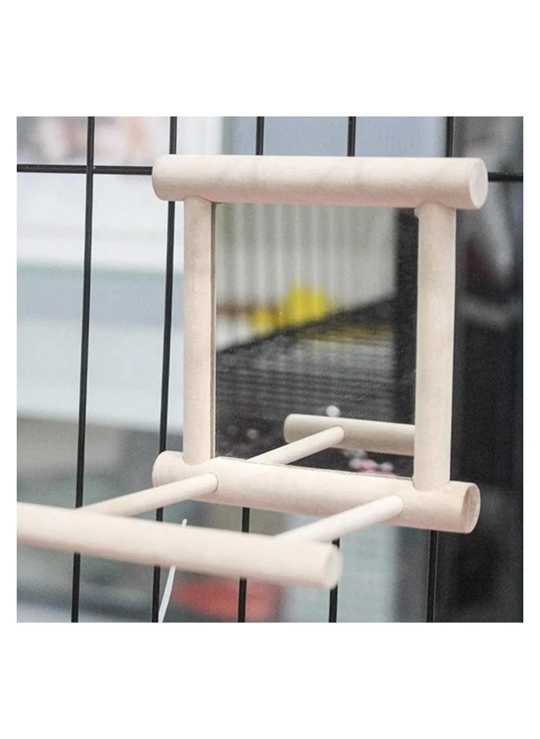 2 Pcs Parrot Bird Mirror Bird Stand Perch with Mirror Birdcage Perches Mirror Chew Toy Cockatoo Cage Wood Toy for African Grey Macaw Parakeet Cockatiels Conure Lovebirds-2