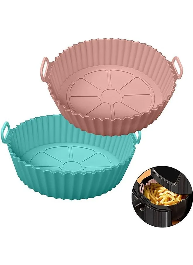 2-Piece Air Fryer Silicone Pot Tray, Reusable Non Stick Easy Cleaning Basket for Oven, Air Fryer Silicone Liners Round Food Safe-1