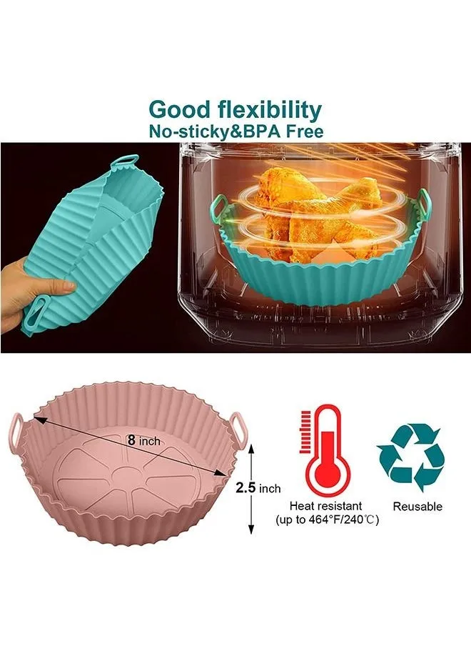 2-Piece Air Fryer Silicone Pot Tray, Reusable Non Stick Easy Cleaning Basket for Oven, Air Fryer Silicone Liners Round Food Safe-2