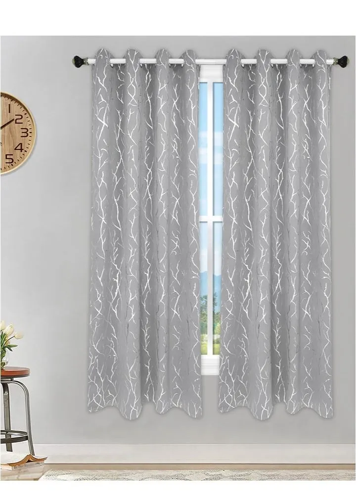 2-Piece Branches  Print  Blackout Window Curtain   Grey  132 X 240cm-1