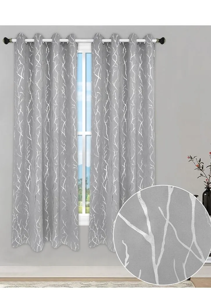 2-Piece Branches  Print  Blackout Window Curtain   Grey  132 X 240cm-2