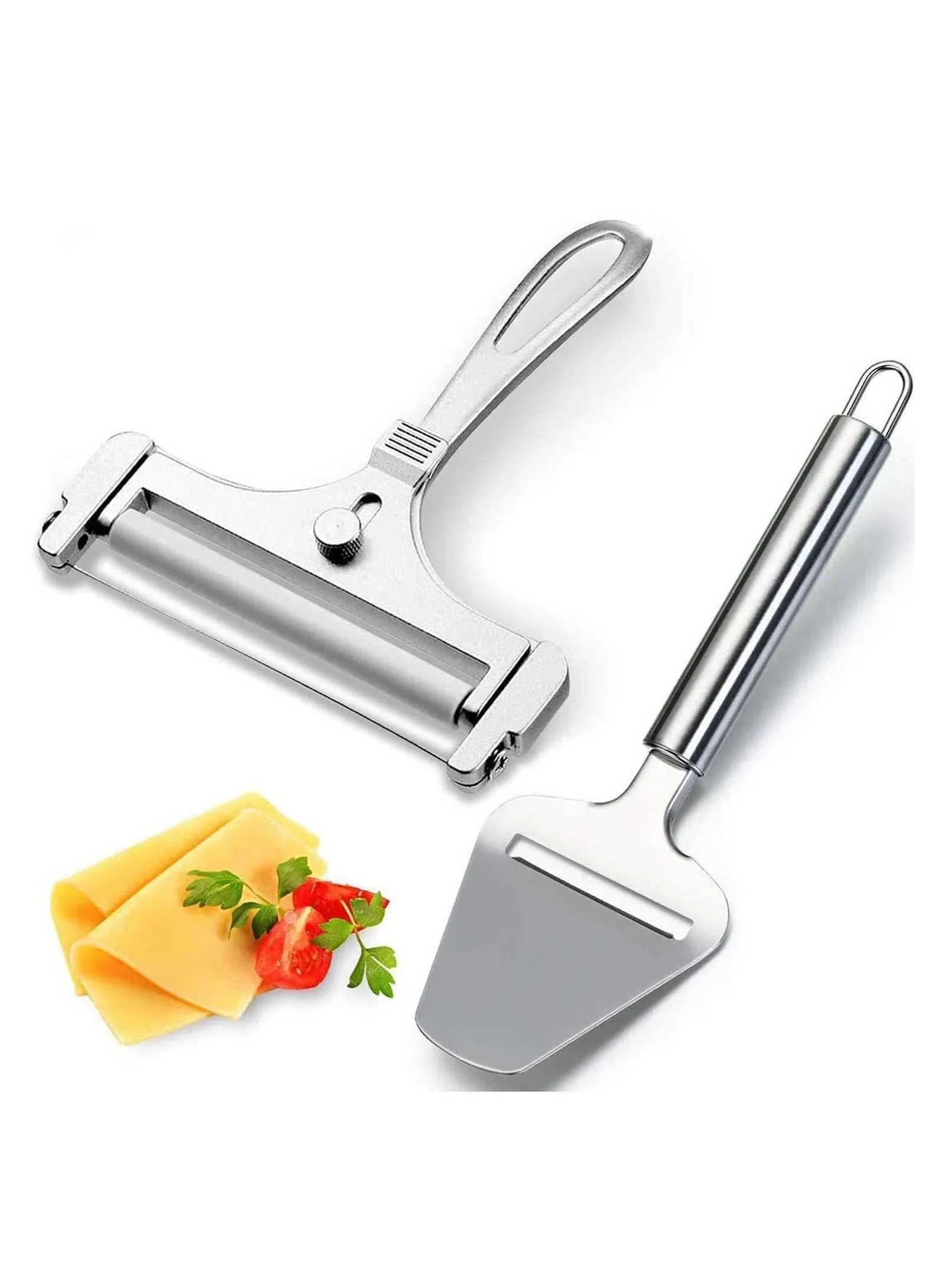 2 Pieces Cheese Slicer Set, Stainless Steel Wire with Plane Tool, Adjustable Thickness Cutter for Soft, Semi-Hard, Hard Cheeses Kitchen Cooking Tool-1