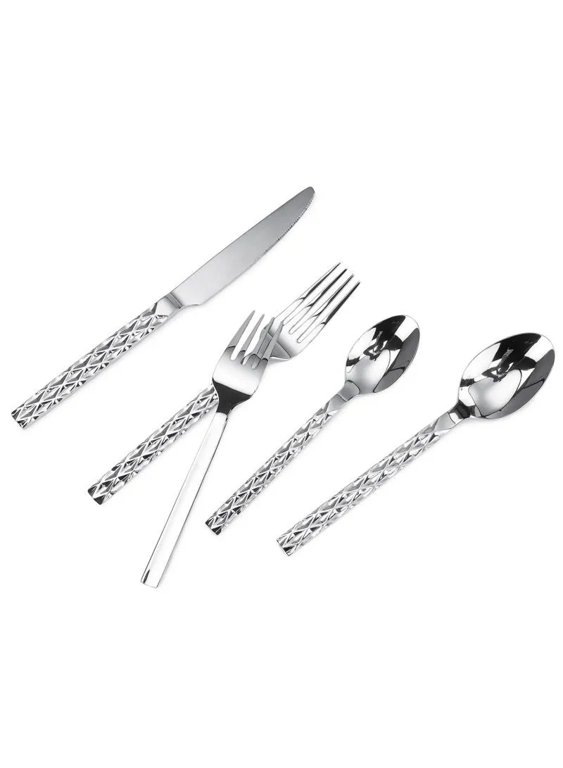 20-Piece Diamond Detail Flatware Cutlery Set Mirror Finish-1