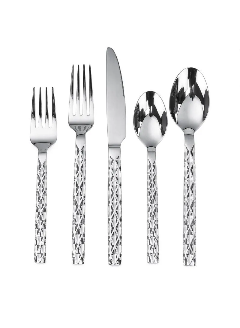 20-Piece Diamond Detail Flatware Cutlery Set Mirror Finish-2