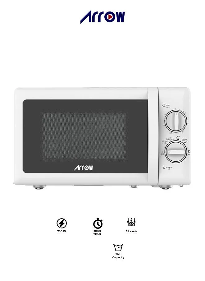 20L Mechanical Countertop Microwave Oven, 700W | 5 Power Levels | 2 Years Warranty | Easy-to-Use Mechanical Control | Compact Design for Space Saving | Ideal for Cooking and Heating | Model Name: RO-20MW-1