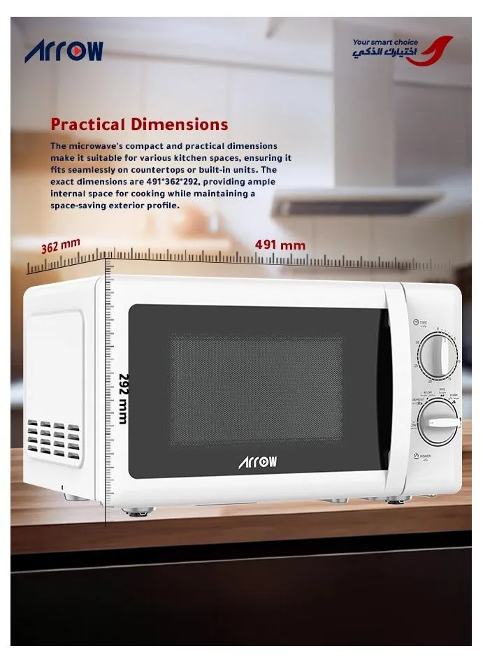 20L Mechanical Countertop Microwave Oven, 700W | 5 Power Levels | 2 Years Warranty | Easy-to-Use Mechanical Control | Compact Design for Space Saving | Ideal for Cooking and Heating | Model Name: RO-20MW-2