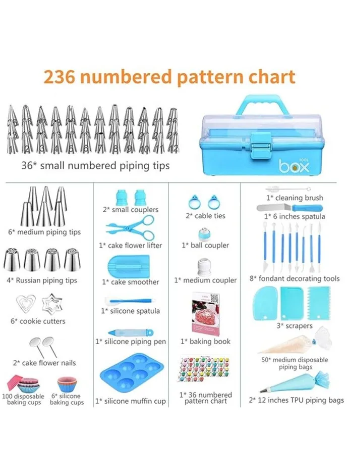 236 قطعة من لوازم تزيين الكيك، طقم تزيين الكيك، مجموعة لوازم الخبز مع 46 طرفًا للأنابيب وأكياس الأنابيب وأكواب الخبز، مجموعة تزيين الكيك, صندوق الأدوات مع 3 مستويات للتخزين، أدوات تزيين الكيك-2