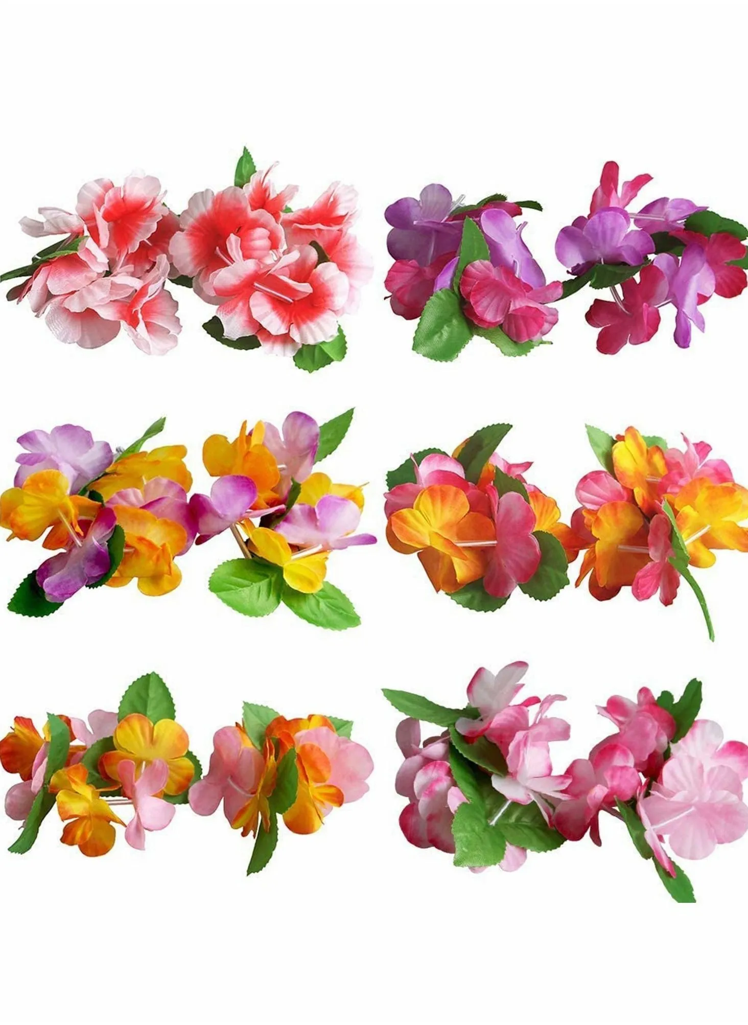 24 PCS Hawaiian Wreath Headband Wristbands Tropical Flower Leaf Hawaii Necklace Headpiece Bracelets Wedding Vacation Summer Beach Carnival Party Garland Decorations-2