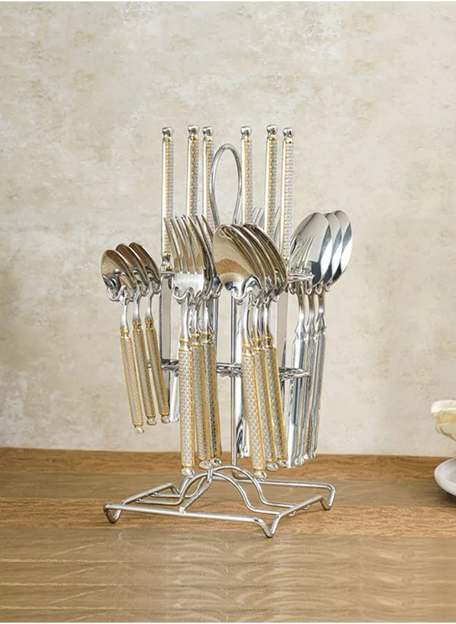 24-Piece Stainless Steel Cutlery Set Silver/Gold With Stand Service for 6-1