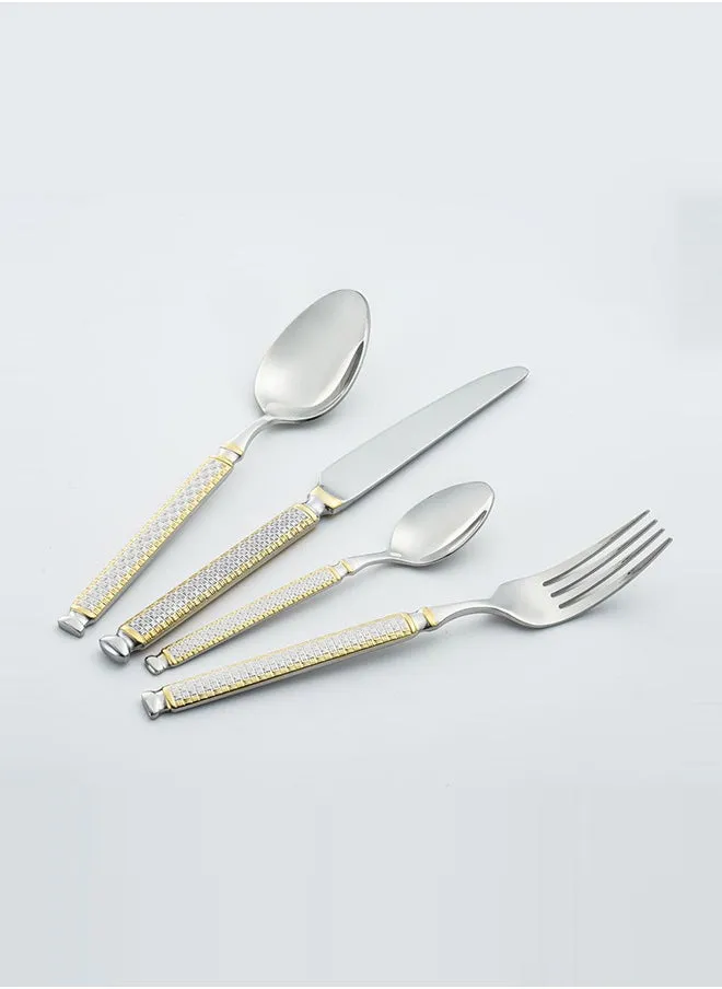 24-Piece Stainless Steel Cutlery Set Silver/Gold With Stand Service for 6-2