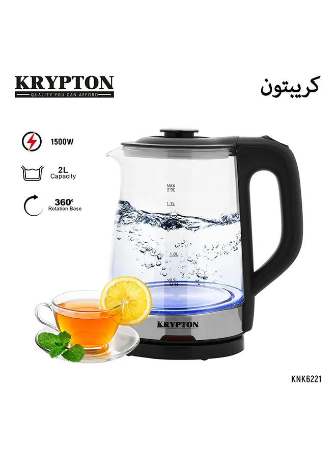 غلاية كهربائية لاسلكية زجاجية سعة 2 لتر 2 L 1500 W KNK6221 أسود/فضي-1