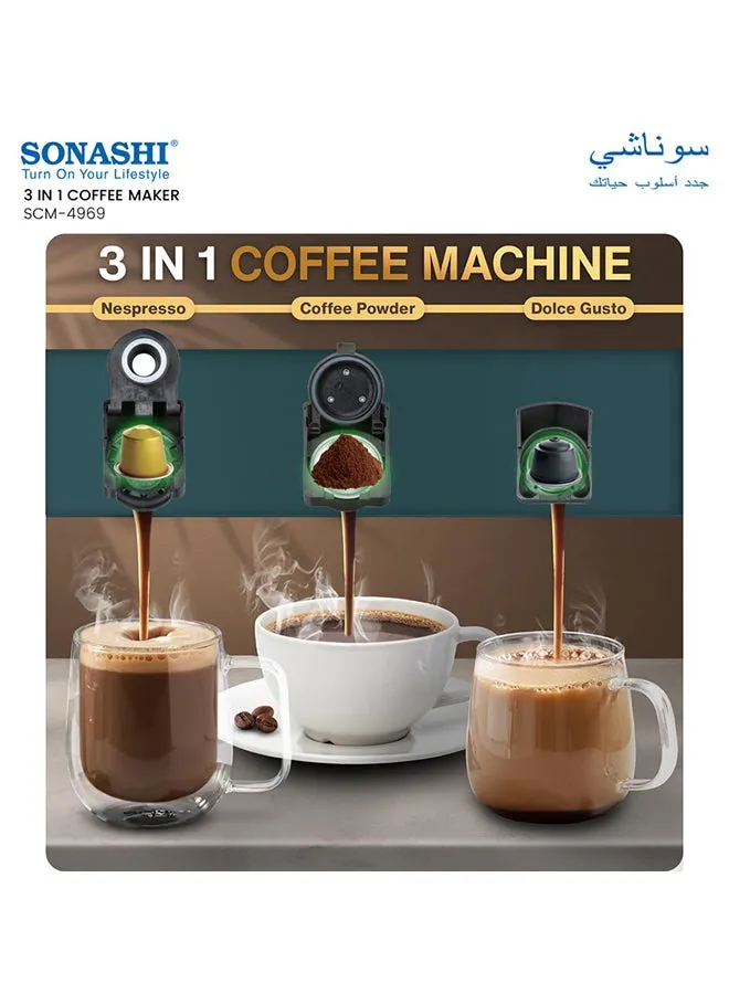 ماكينة تحضير قهوة إسبريسو 3 في 1 متعددة الكبسولات 600 ml 1450 W SCM-4969 أسود-2