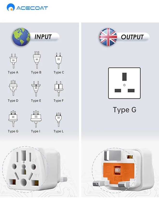 محول الطاقة العالمي 3 حبات، محول شاحن معيار بريطاني بقوة 2500 وات مع فيوز 13 أمبير، مقبس ثلاثي المهام بمعيار بريطاني، من EU/UK/US/AU/CN/JP إلى محول السفر البريطاني.-2