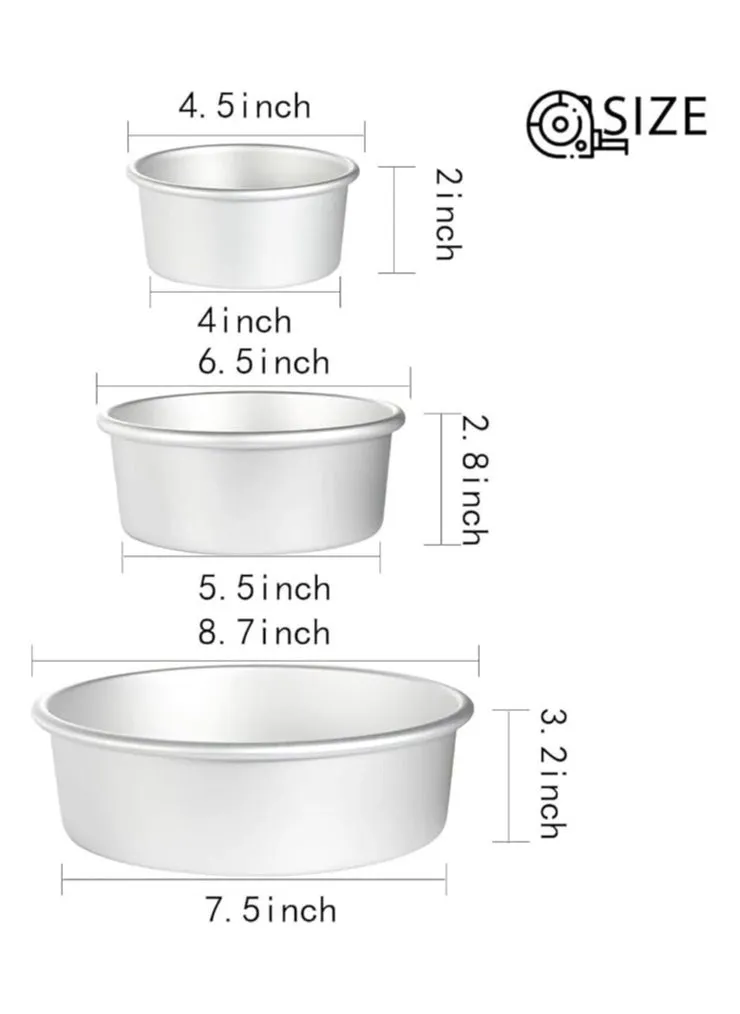 مجموعة صواني كيك دائرية من الالومنيوم 3 قطع مقاس 4-6-8 انش مع قاعدة قابلة للازالة لكعكة يوم الميلاد والزفاف | صواني خبز احترافية و مانعة للتسرب متعددة المقاسات | قوالب كيك و حلويات-2