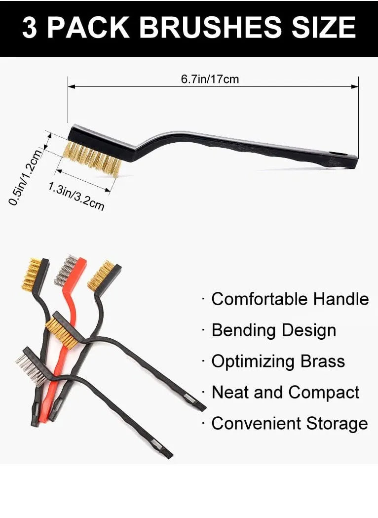 فرشاة تنظيف الفرن، مجموعة من ثلاثة فرش تنظيف منزلية لموقد الغاز مصنوعة من النحاس والنايلون والاستانلس ستيل-2