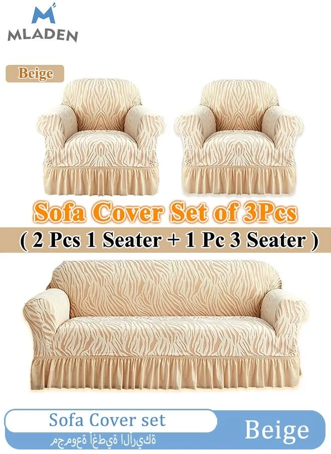 3 Piece Removable Sofa Slipcover Couch Cover Universal Furniture Protector Cover Washable High-stretch with Skirt Sofa Cover Living Room Furniture Couch Slipcover Armchair（Beige）-1