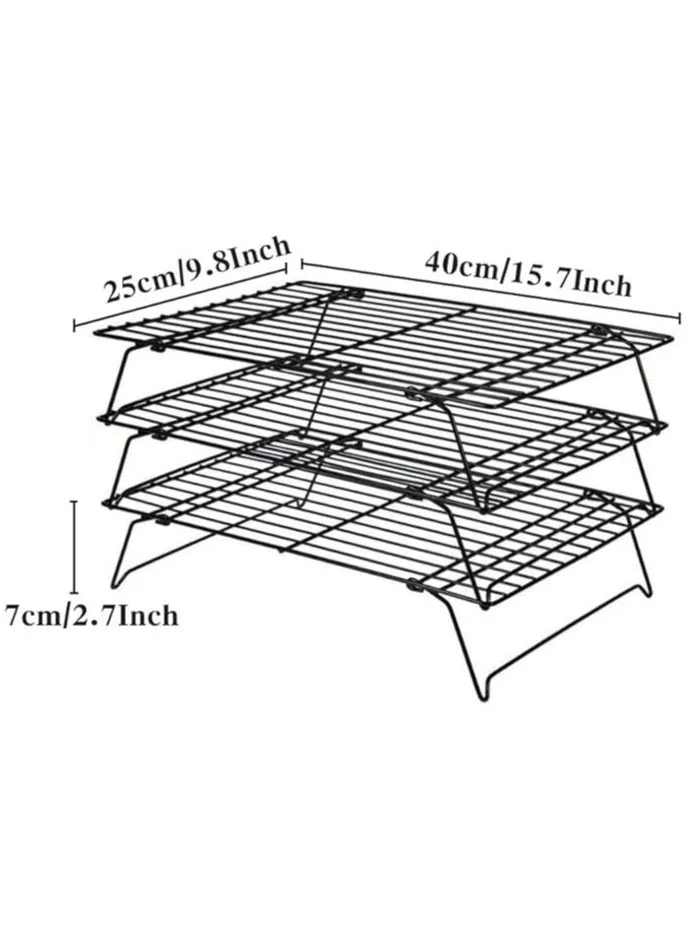 رف تبريد قابل للتكديس من 3 طبقات، حامل كعك سلكي غير لاصق، شبكة سلكية من الفولاذ المقاوم للصدأ، رف خبز متعدد الوظائف للفطائر والبسكويت والمعجنات، 40 × 25 سم-2