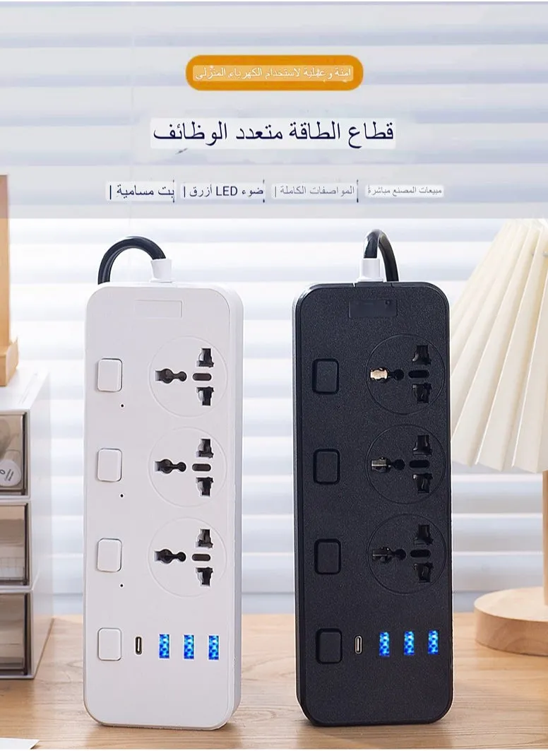 3 * منفذ شحن USB + 1 * منفذ شحن TYPE-C يمكن استخدام مصدر الطاقة 2000W ، كابل تمديد التوصيل والمقبس ، لشحن الهاتف المحمول-2