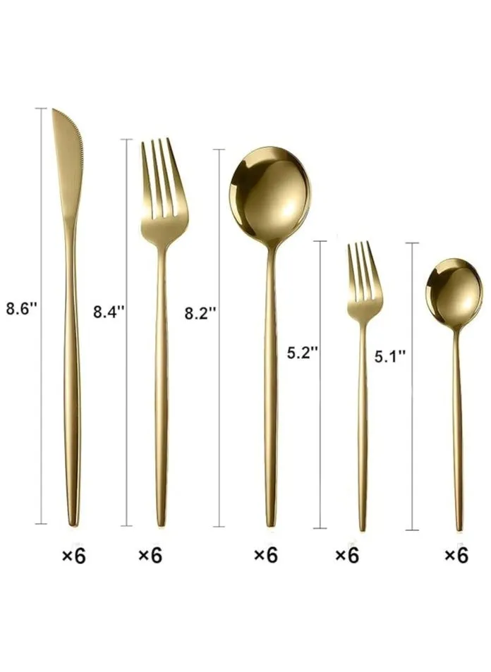 30 قطعة سكين شوكة ملعقة كاملة مجموعة ذهبية-2