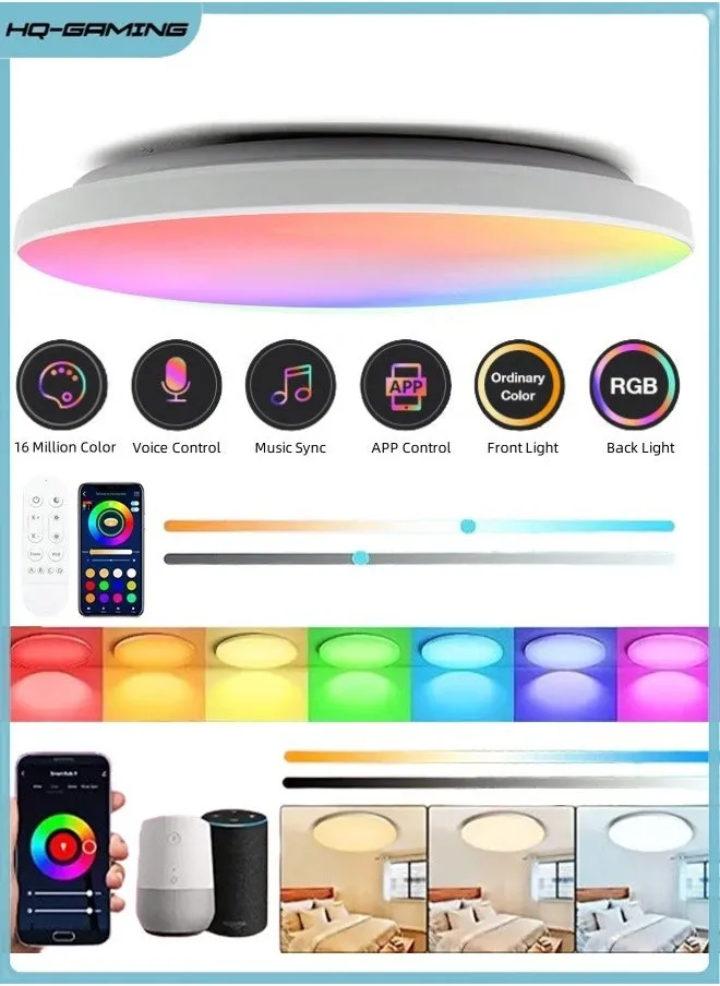 مصباح سقف ذكي بقدرة 30 سم 24 واط، مصباح سقف RGB Wifi ذكي، متوافق مع Alexa Google Home، مصابيح LED مثبتة على السقف مع ريموت وتحكم بالتطبيق، مصباح سقف متغير اللون لغرفة النوم المطبخ-1