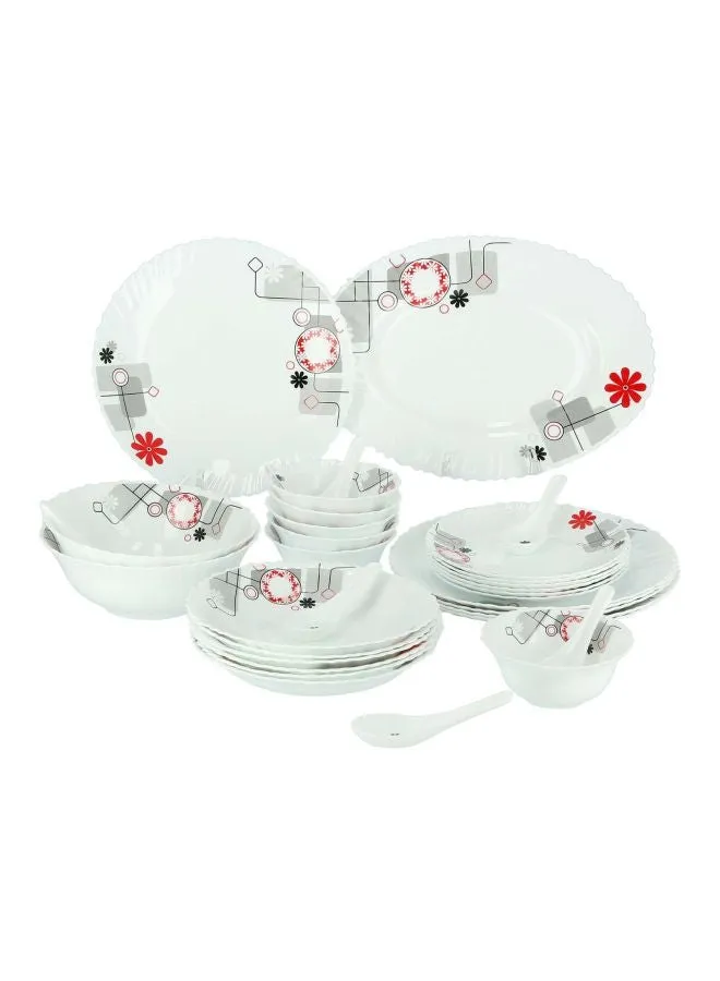 طقم أدوات مائدة من الأوبال مكون من 33 قطعة أبيض/أحمر/أسود 6xDinner Plates - 10inch , 6xQuartes Plates - 7.5inch, Oval Plate - 13inch, 6xDeep Soup Plate - 8inch, 6xSoup Bowl - 5inch, ,6xSpoons, 2xServing Bowls - 8inch-1