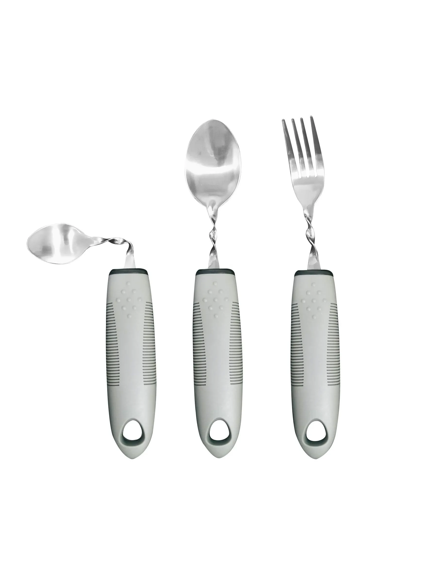 3PCS Weighted Utensils for Right-Handed Users, Non-Slip Handle Curved Spoon and Fork Stainless Steel Weighted Eating Silverware for Hand Tremors Arthritis Parkinsons Elderly,Built Up Utensils-1