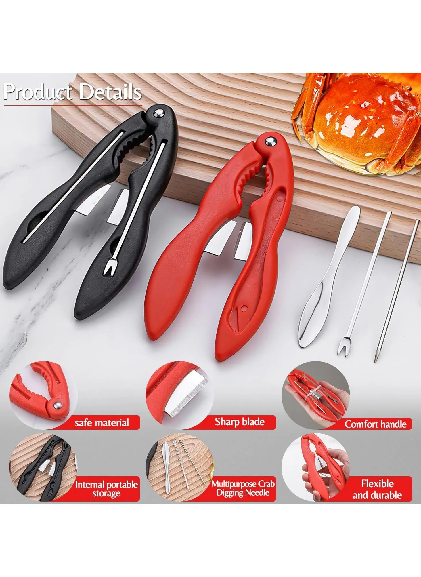 4 Pcs Crab Crackers and Tools, Multifunctional Crab Leg Crackers, Lobster Crackers and Picks Set, Crab Utensils Seafood Tools, Crab Forks Scissors Lobster Shellers, Nut Cracker Set for Crab Legs-2