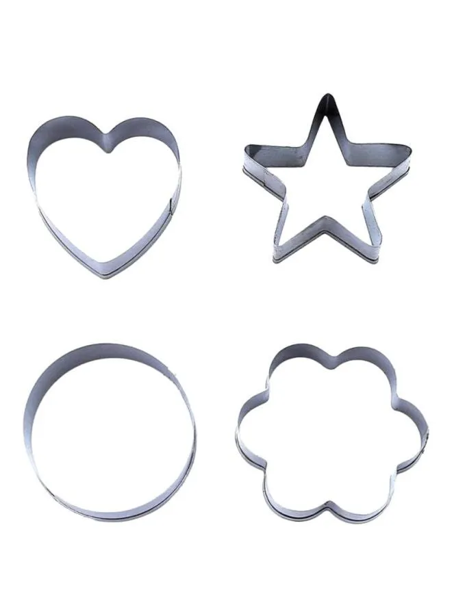 4 قطع من قطاعات البسكويت فضي Heart Shape Cutter 3.2x3.6, Star Shape Cutter 3x4, Round Shape Cutter 4x4, Flower Shape Cutter 4.5x4.5سم-1