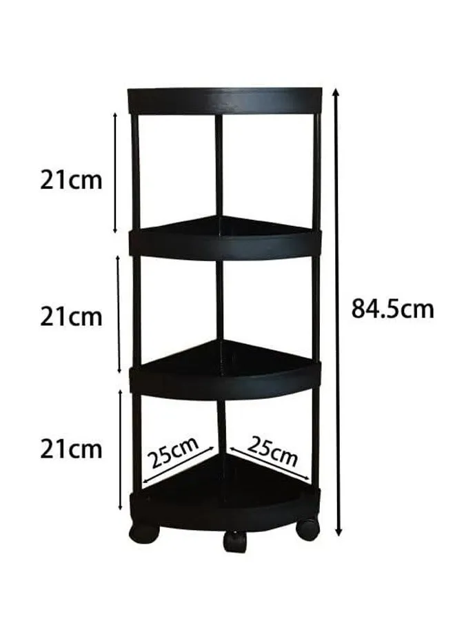 عربة تخزين من 4 طبقات، رف رف زاوية مثلث، منظم تخزين المطبخ، عربة وحدة رفوف متنقلة بعجلات للحمام والغسيل وغرفة المعيشة (أسود)-2