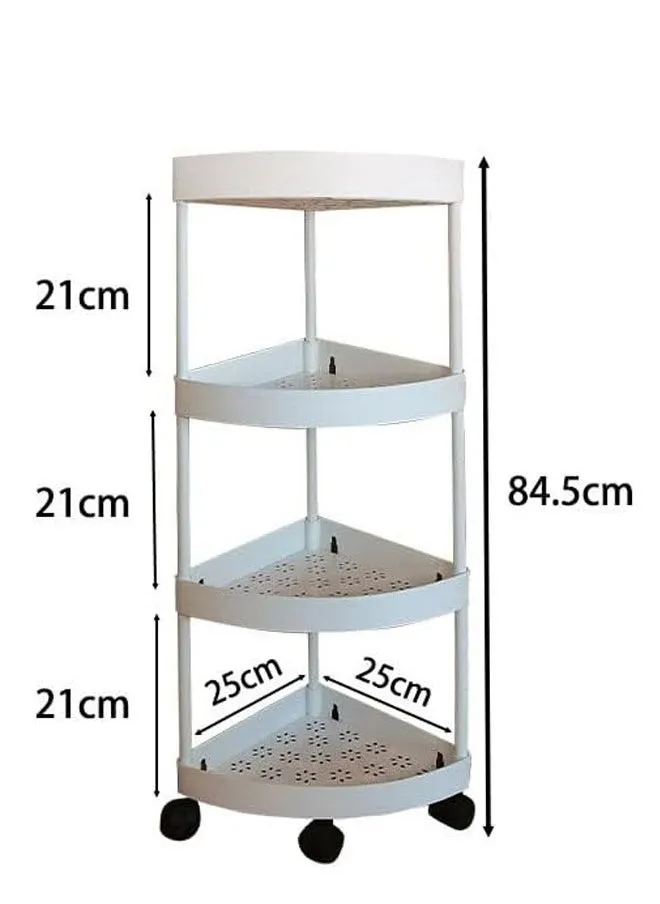 عربة تخزين من 4 طبقات، رف رف زاوية مثلث، منظم تخزين المطبخ، عربة وحدة رفوف متنقلة بعجلات للحمام والغسيل وغرفة المعيشة (أبيض)-2