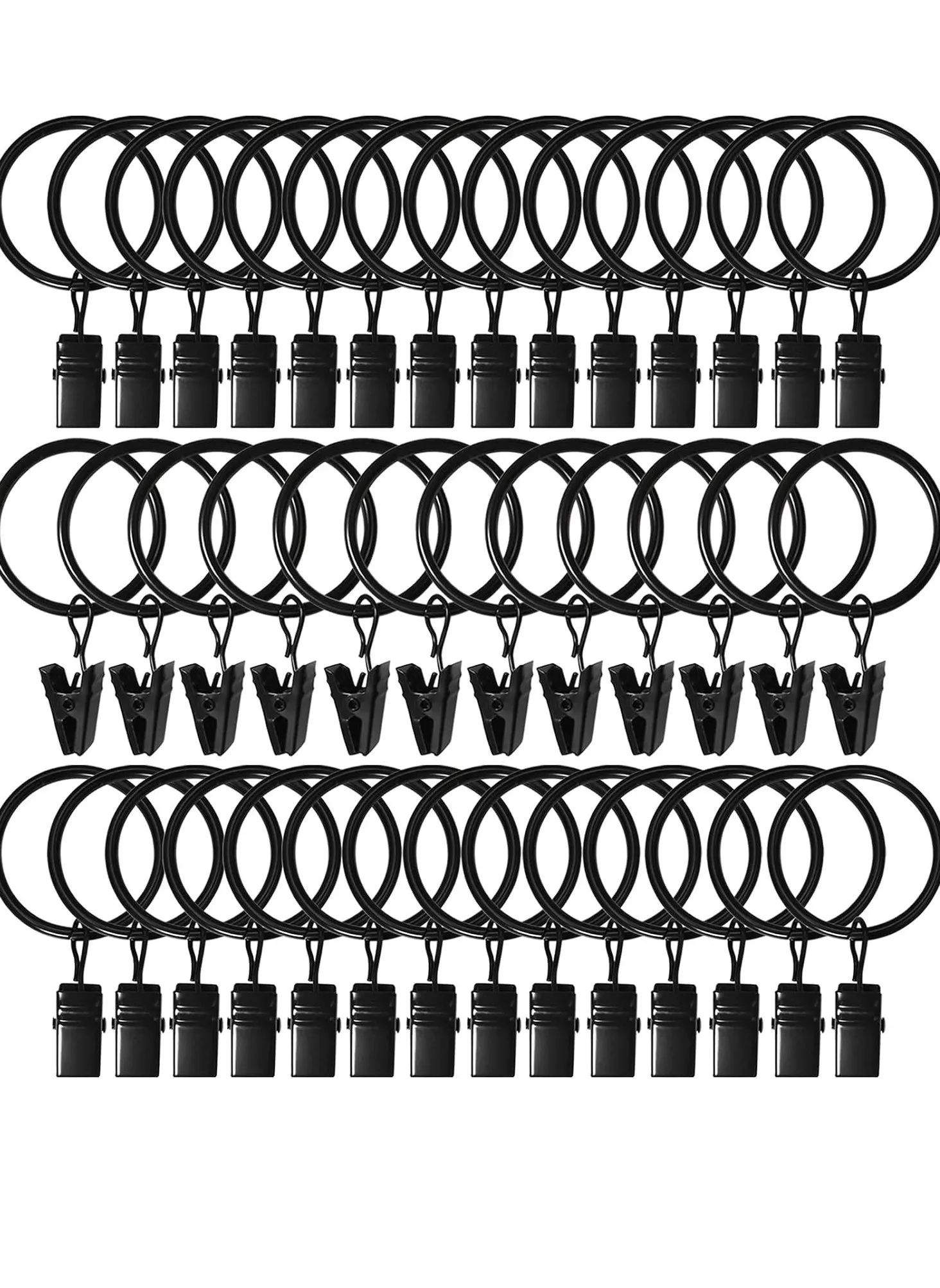 مجموعة من 40 حلقة ستائر مع مشابك، مشابك ستائر مع حلقات، حلقات ستائر بقطر داخلي 1.26 بوصة، تناسب  ستارة يصل طوله إلى 1 بوصة، أسود-1